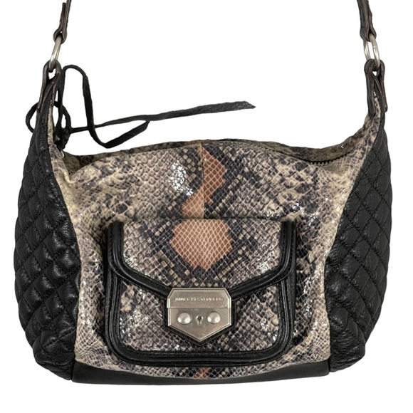 Aimee Kestenberg Purse Zoe Satchel Shoulder Bag Quilted Snakeskin Black Brown - Picture 2 of 15